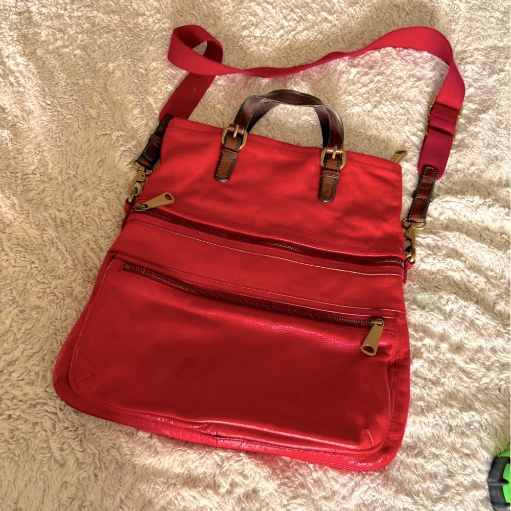 Fossil Red Leather Travel and Duffel Purse Bag